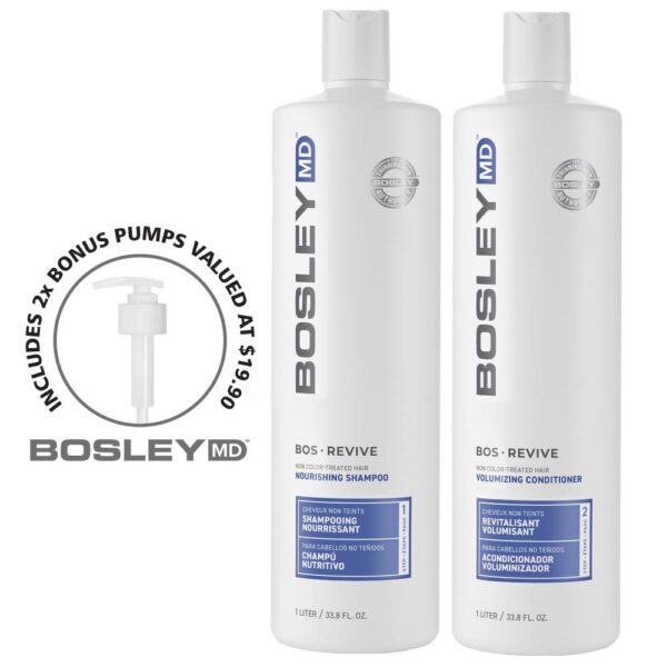 Bosley Bosrevive For Non Colored Treated Hair Shampoo Conditioner Duo 1 Litre Blue