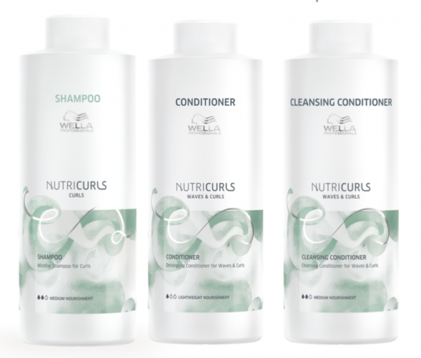 Wella Nutricurls Curls 1000ml Trio Curls Shampoo Detangling Conditioner And Cleansing Conditioner