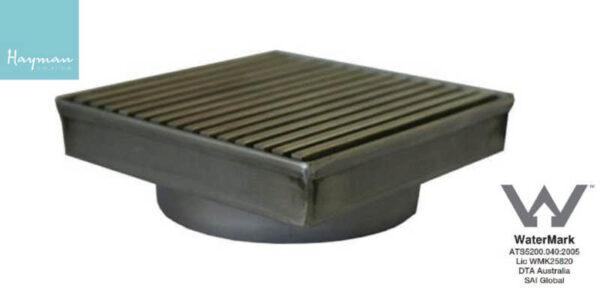 Floor Drain S/Steel 110X110mm Black Grate Cover 45mm Outlet