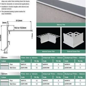 Corner Piece Balcony Internal 10mm Matt Silver