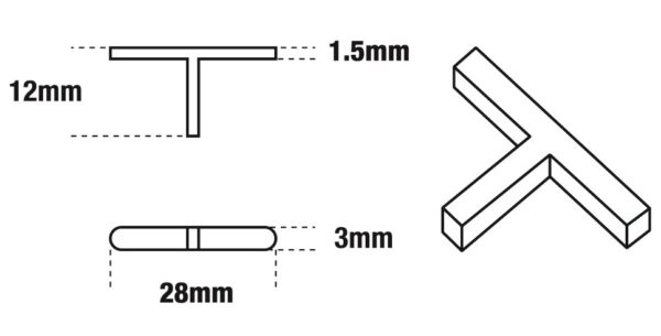 T Spacers 1.5mm X 500 Bag 1.5X28X3mm