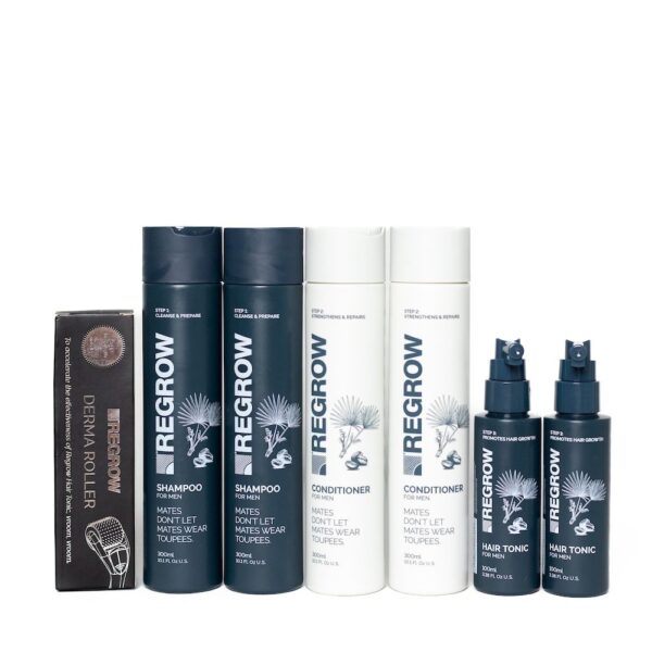 Regrow Men's 6 Month Hair Growth Pack - Shampoo, Conditioner, Hair Tonic & Derma Roller