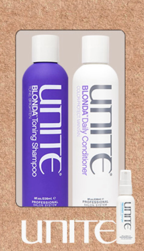 UNITE Blonda TONING Shampoo 300ml Conditioner 266ml plus Free Detangler sample size
