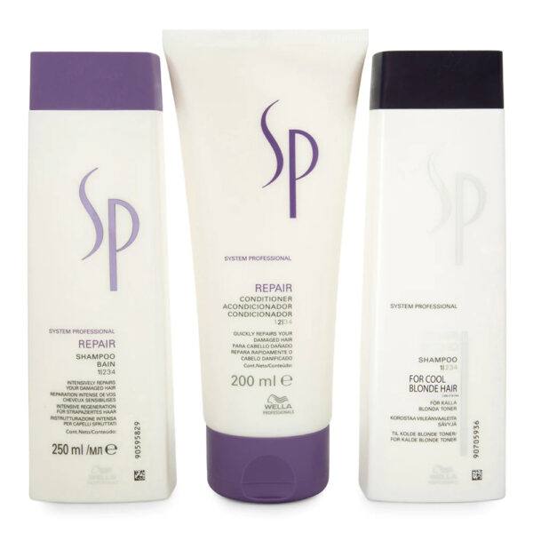 Wella System Professional Blonde Repair Trio - Shampoo 250ml, Silver Shampoo 250ml, Conditioner 200ml