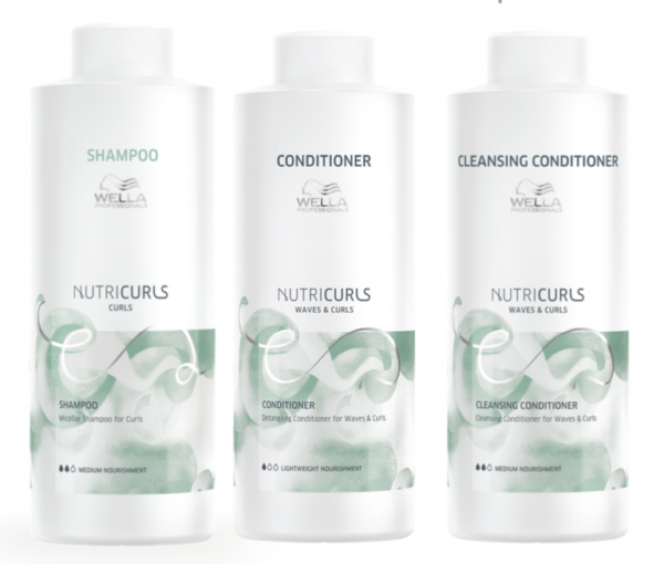 Wella Nutricurls Curls 1000ml Trio, Curls Shampoo, Detangling Conditioner & Cleansing Conditioner 1000ml