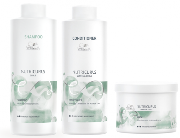 Wella Nutricurls Curls Trio Pack- Curls Shampoo 1l, Detangling Conditioner 1l & Mask 500ml